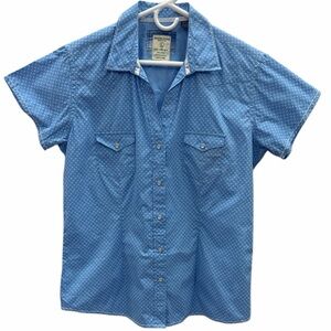 Panhandle Cotton Slim Mens Blue Printed Short Sleeve Snap Performance Shirt L